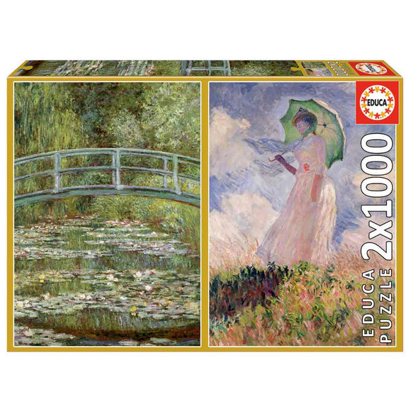 Educa Puzzle Claude Monet – El Estanque de los Nenúfares + Mujer con Sombrilla 2×1000 Piezas