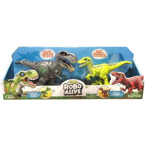 Robo Alive Dinosaurios - T-Rex Gris Y Raptor Verde