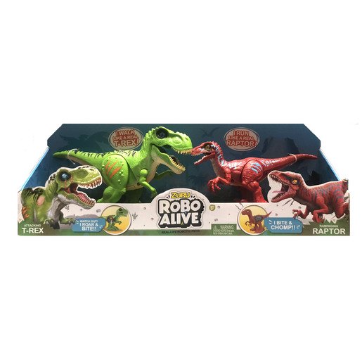 Robo Alive Dinosaurios - T-Rex Verde Y Raptor Rojo
