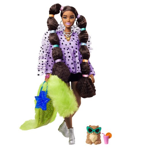 Barbie Extra Muñeca Cabello Con Forma De Borlascon Coletas Y Lazos Y Cachorro Pomerania