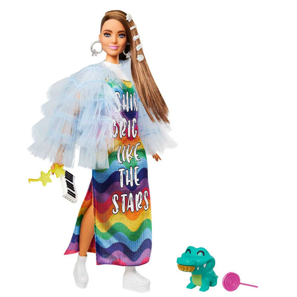 Barbie Extra Muñeca Chaqueta Azul con Volantes y Mascota Cocodrilo